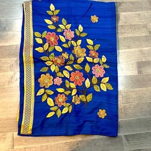 Royal blue saree with flowers